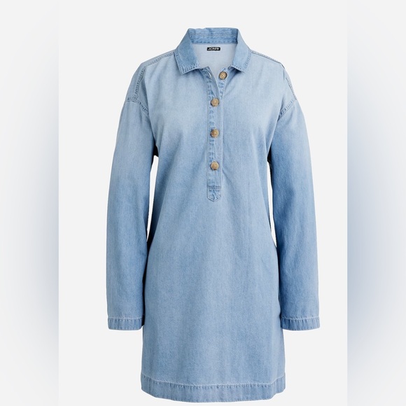 J. Crew Popover Dress in Chambray Blue Denim Sz. M BY819 $118 NEW - Picture 5 of 5